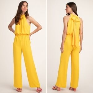 Trina Turk Shaded High Neck Yellow Wide Leg Pants Jumpsuit